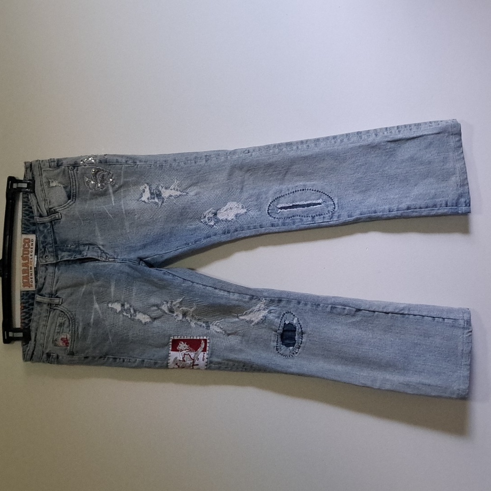 🇨🇦PARASUCO vintage *Unique Sequend Bling denim jeans with canadian symbol Flag